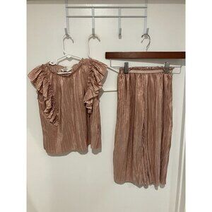 H&M Toddler Girls Shiny 2-Piece Pant Suit, Metallic Pink, Size 4T